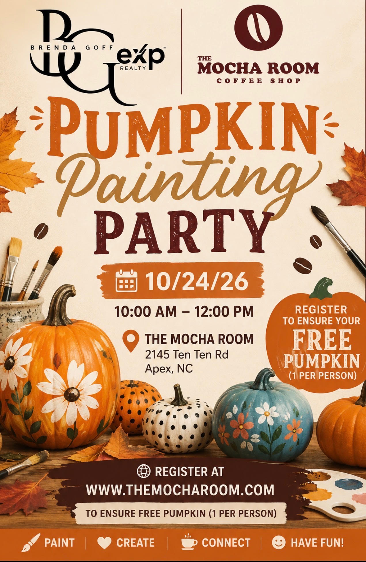 Pumpkin Painting Party — Arts & culture in The Mocha Room · Apex, North Carolina